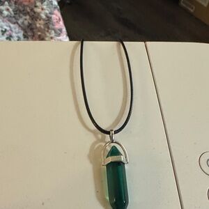 NWOT Green Hexagonal Point Pendant on Black Cord